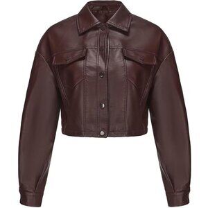 🆕Women Camel Cropped Moto Biker Short Comfortable Faux Leather Fashion Jacket